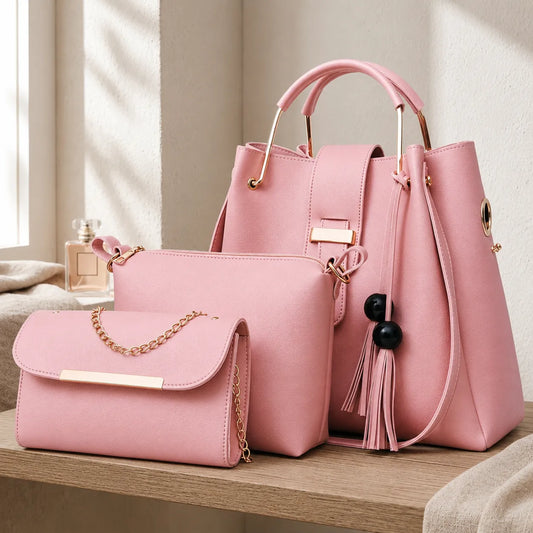 Luxury 3-Piece Women's Crossbody & Shoulder Bag Set - Leather Tote Fashion Bags