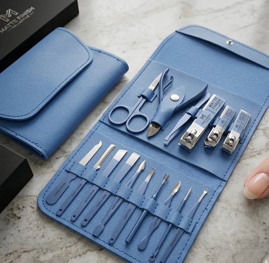Professional 16-Piece Manicure Pedicure Grooming Kit - Stainless Steel Nail Clipper Set