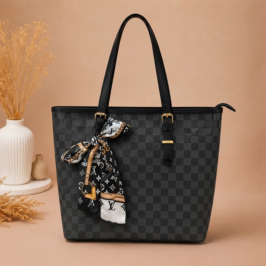 Signature Luxury Tote Bag with Elegant Ribbon Scarf – Premium Quality