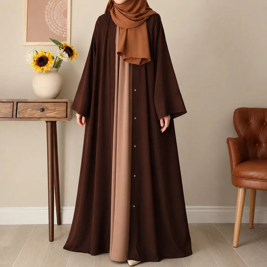 Modern Everyday Abaya: Chocolaty Brown with Tich-Buttons & Stoller
