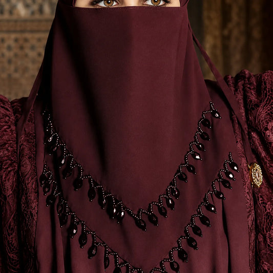 Premium Saudi Style Niqab – Hand-Embellished with Stones & Beads