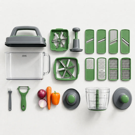 9-in-1 Vegetable Chopper 2000ML with Manual Push Chopper 1500ML