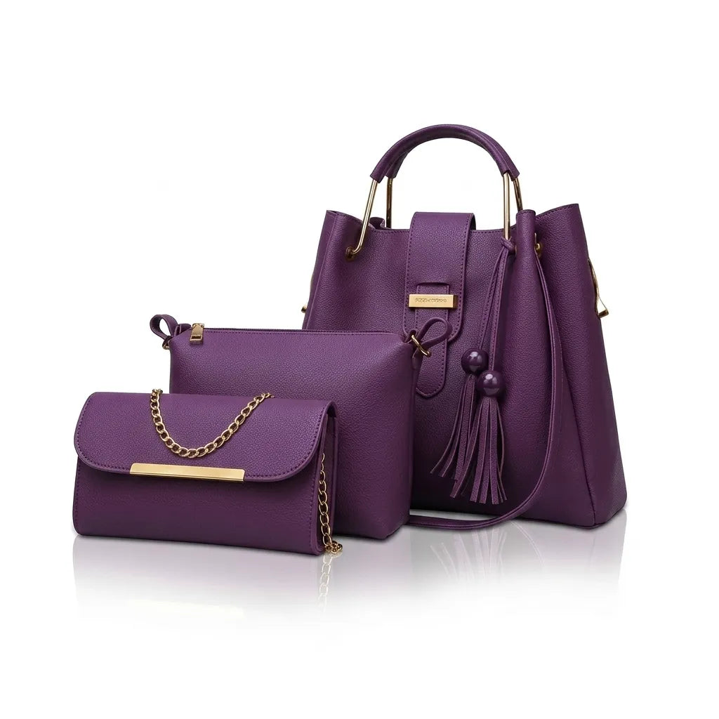 Luxury 3-Piece Women's Crossbody & Shoulder Bag Set - Leather Tote Fashion Bags