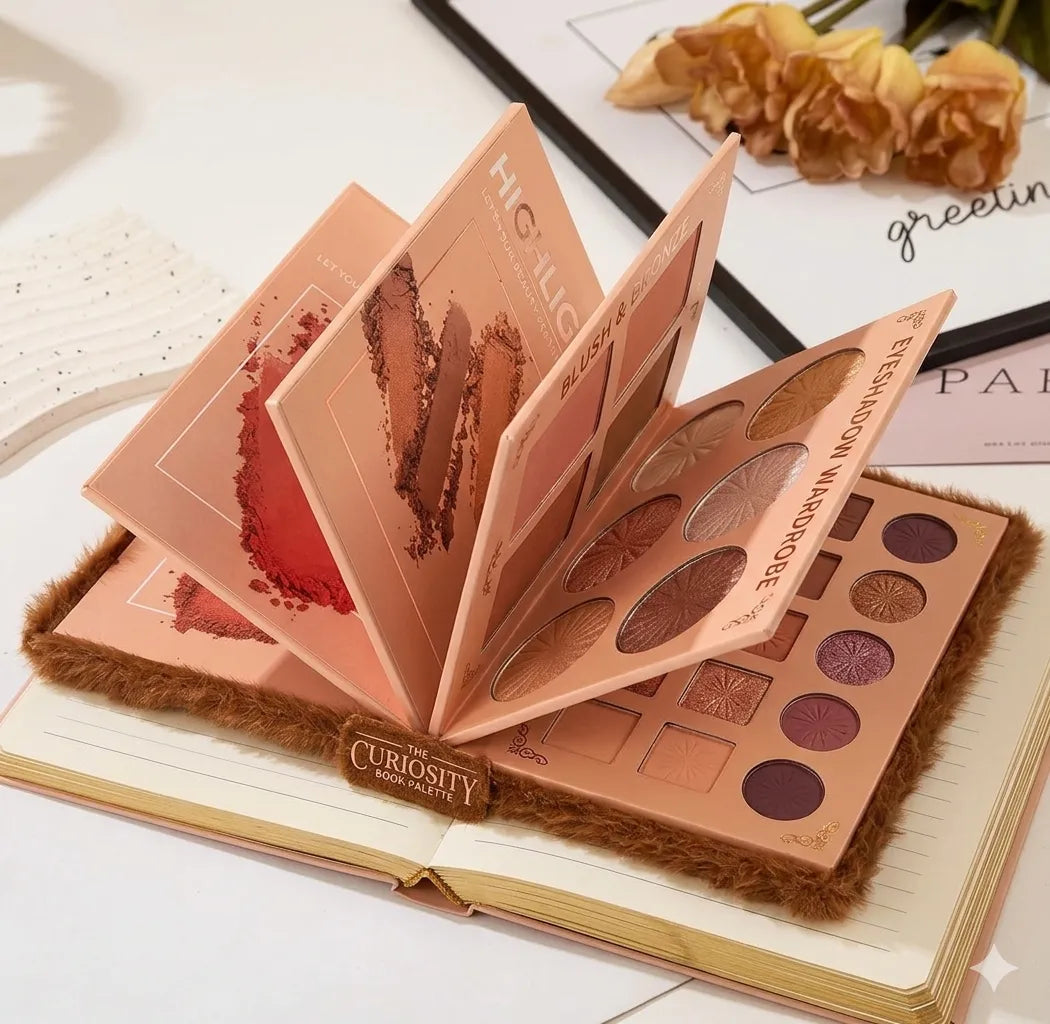 All-in-One 4-Page Face Makeup Book Palette - Eyeshadow, Highlighter, Blusher, Contour, Bronzer & Eyebrow Kit
