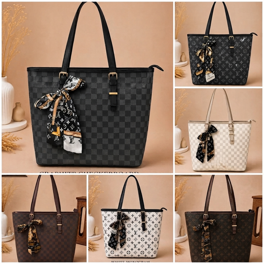 Signature Luxury Tote Bag with Elegant Ribbon Scarf – Premium Quality