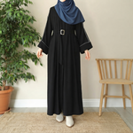 Premium Front-Platted Abaya with Piping Details & Adjustable Belt