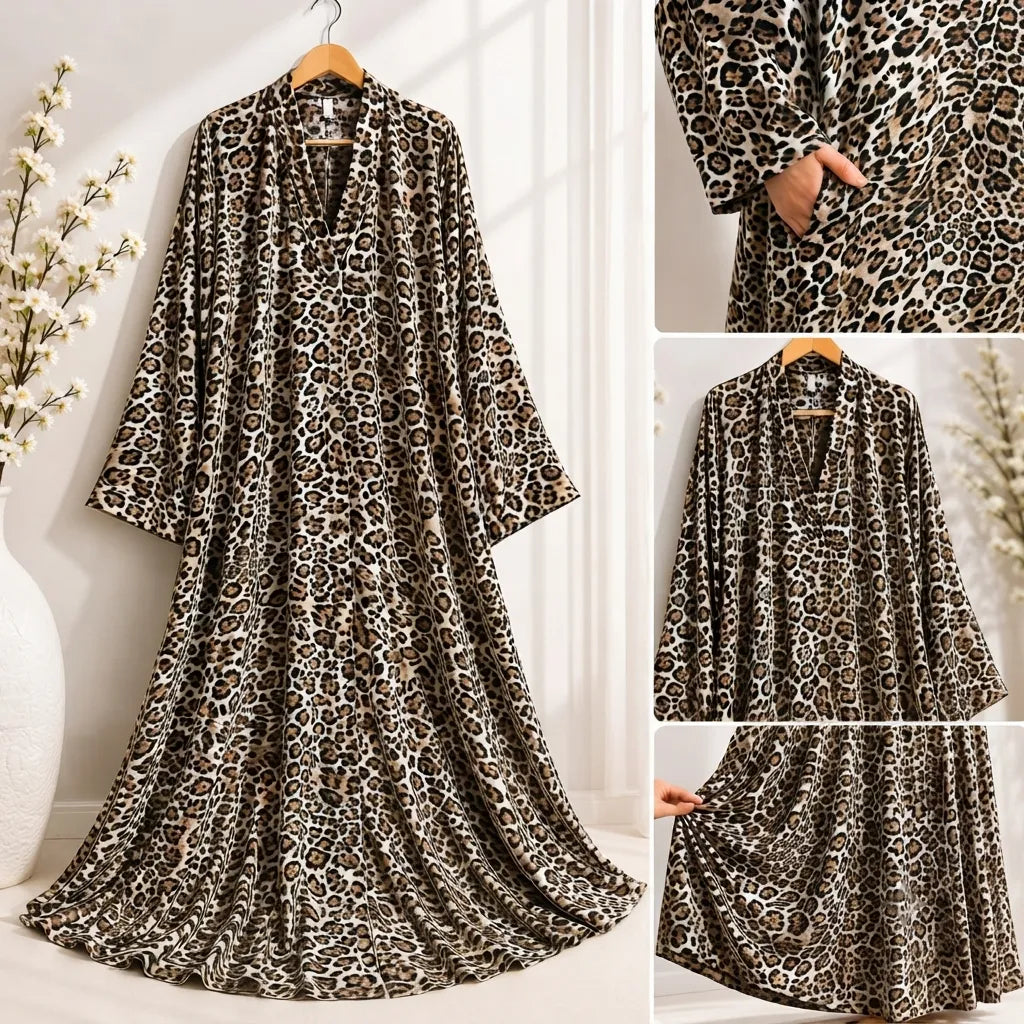Bold Cheetah Print Butterfly Kaftan Abaya – Statement Modest Wear