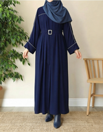 Premium Front-Platted Abaya with Piping Details & Adjustable Belt