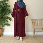 Premium Front-Platted Abaya with Piping Details & Adjustable Belt