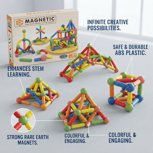 Magnetic Construction Set for Kids | STEM Educational Magnetic Building Blocks | Creative Learning Toy (36 / 42 / 64 PCS)