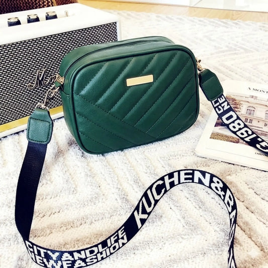 Quilted Crossbody Bag with Logo Strap - Elegant Shoulder Sling Purse for Women