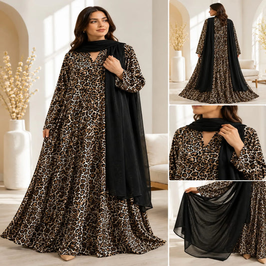 Bold Cheetah Print Butterfly Kaftan Abaya – Statement Modest Wear